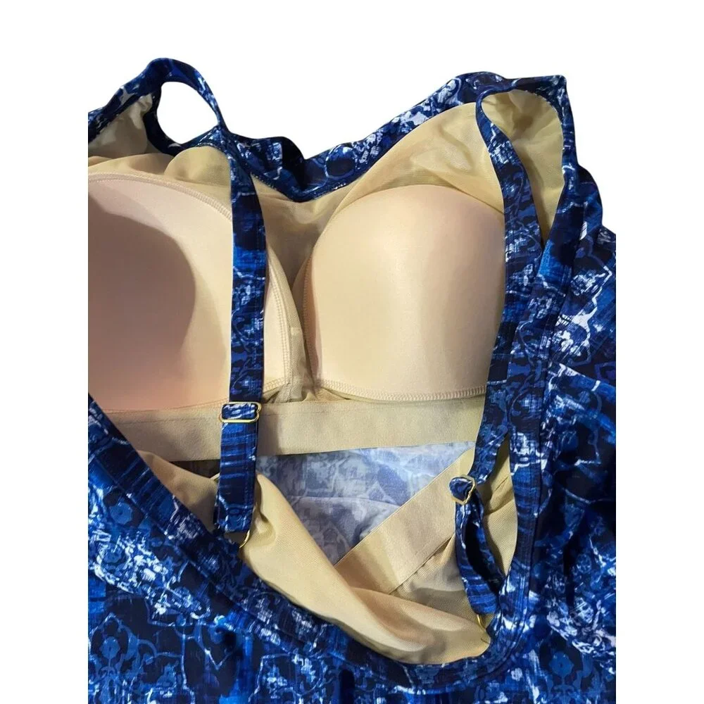 Swim 365 Tankini Top Womens 26 Used Blue White - Picture 6 of 13